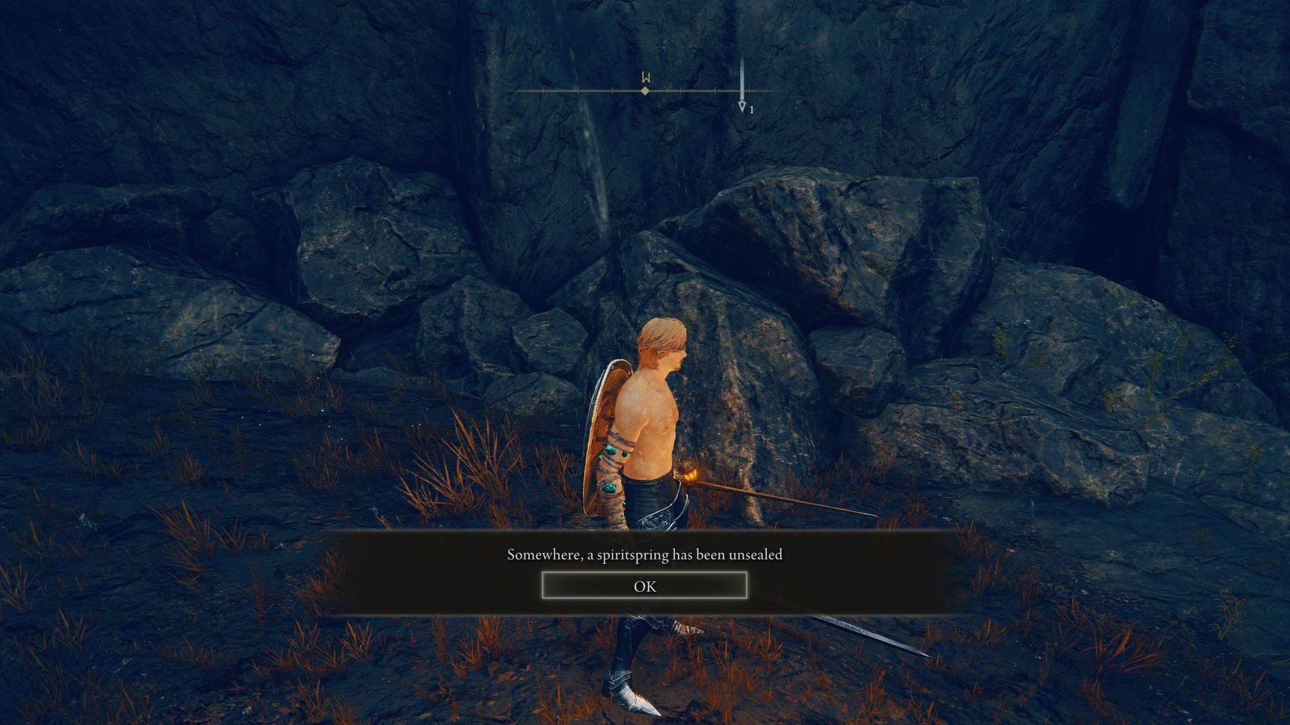 Una notificación rápida que dice que se ha abierto un manantial espiritual sellado - Elden Ring Shadow of the Erdtree