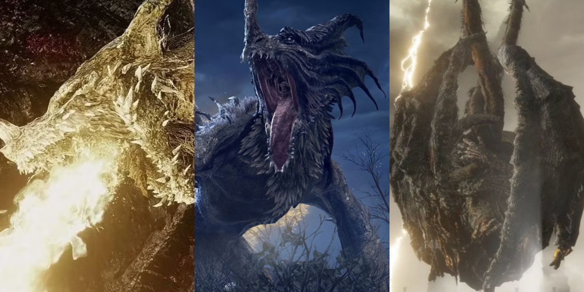 Una imagen dividida de los mejores encantamientos de comunión de dragones en Elden Ring.
