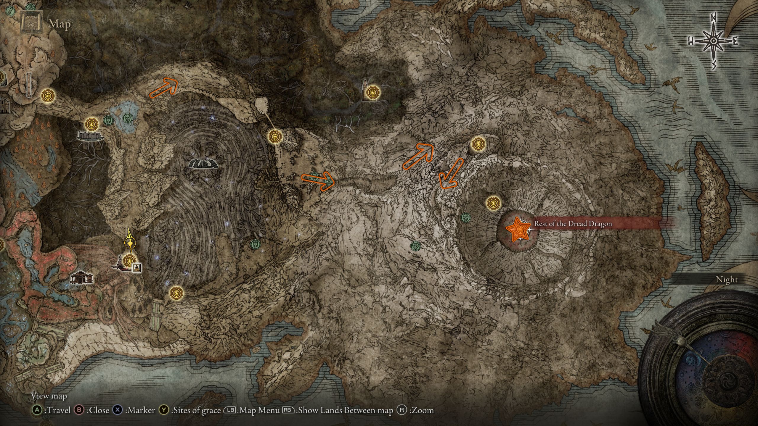 Mapa que muestra el camino hacia Bayle the Dread - Elden Ring Shaodw of the Erdtree