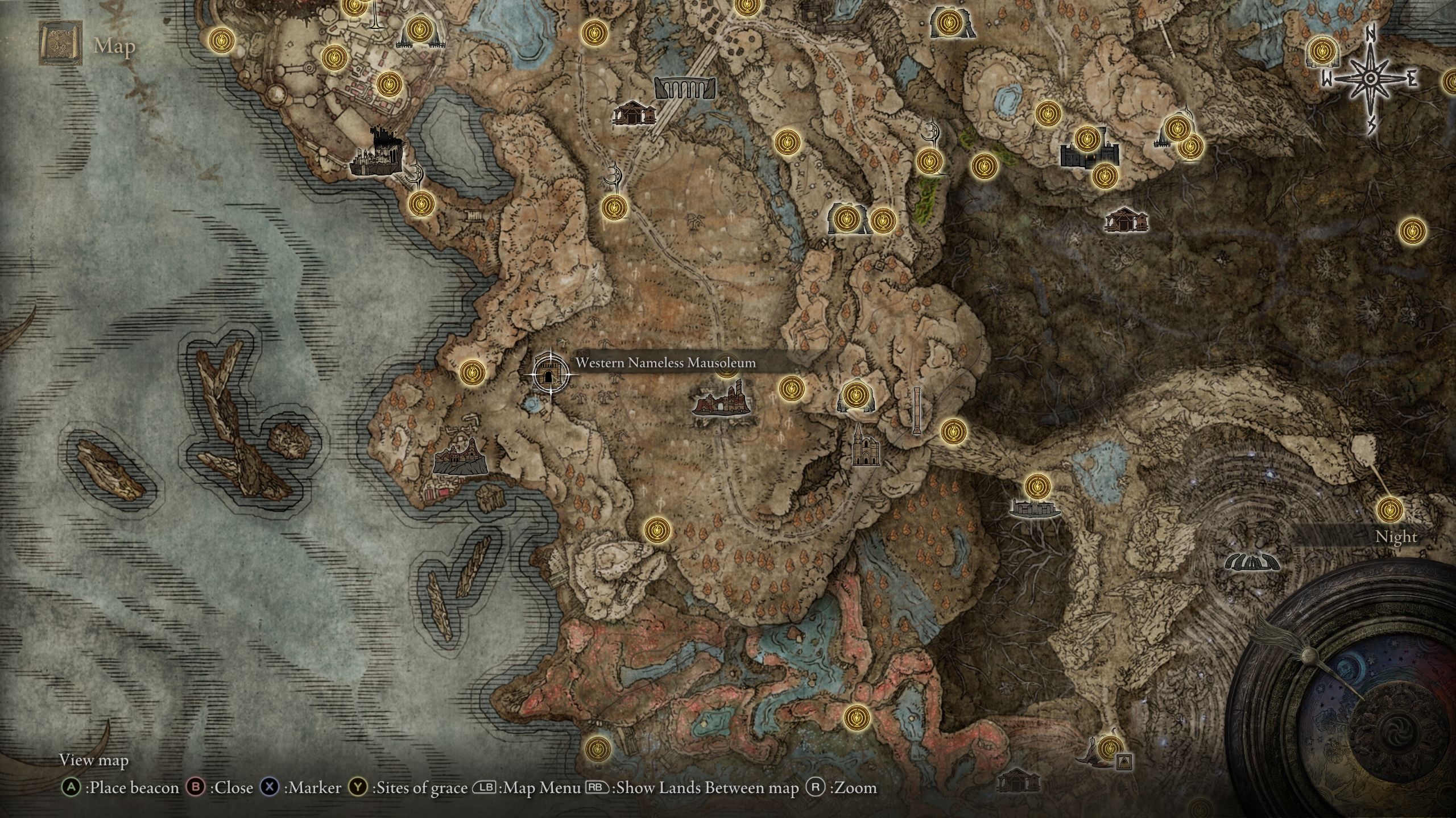 Ubicación del Mausoleo Sin Nombre Occidental en el mapa - Elden Ring Shadow of the Erdtree