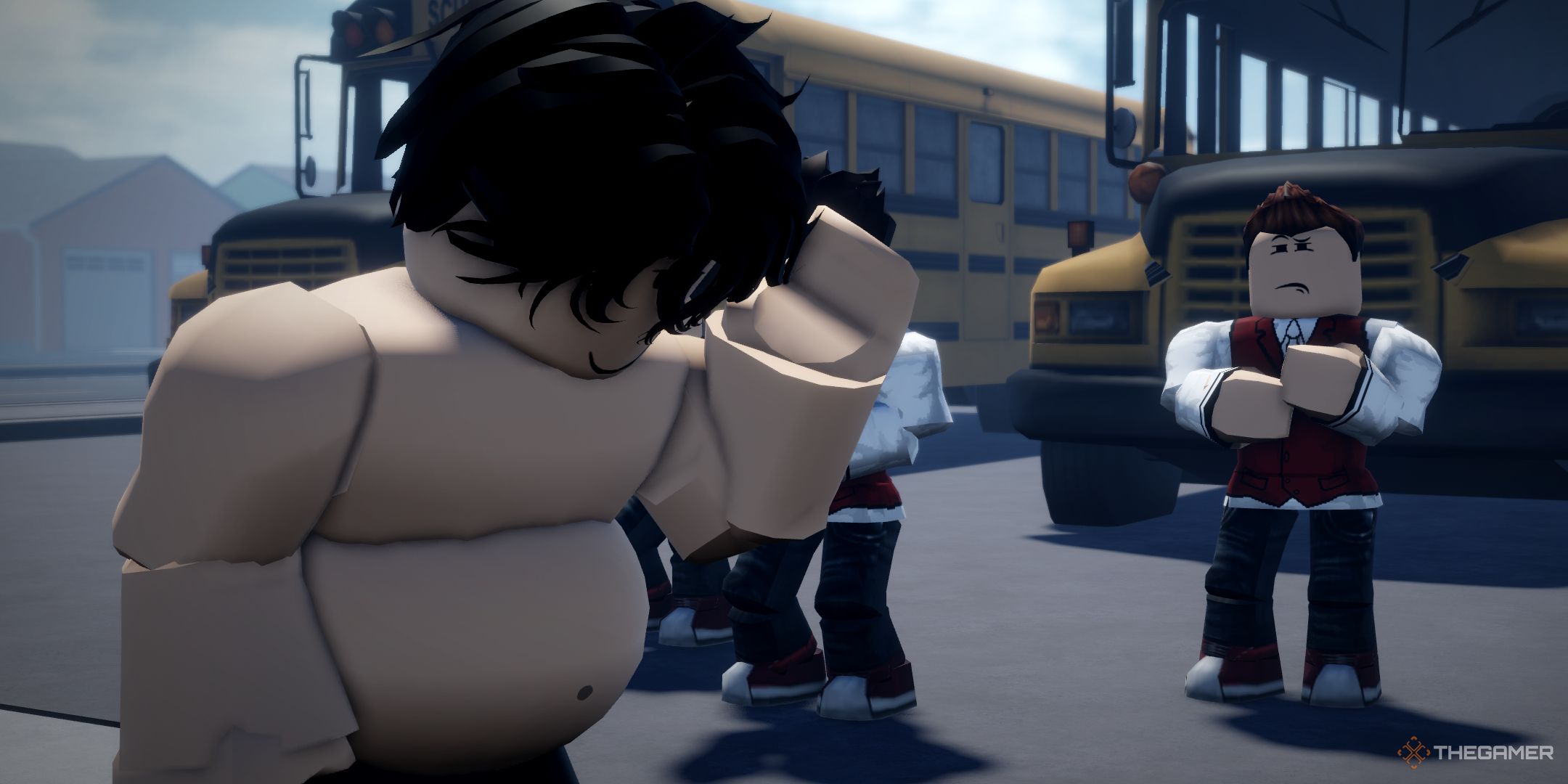 el personaje del jugador en la primera escena de Gym League en Roblox