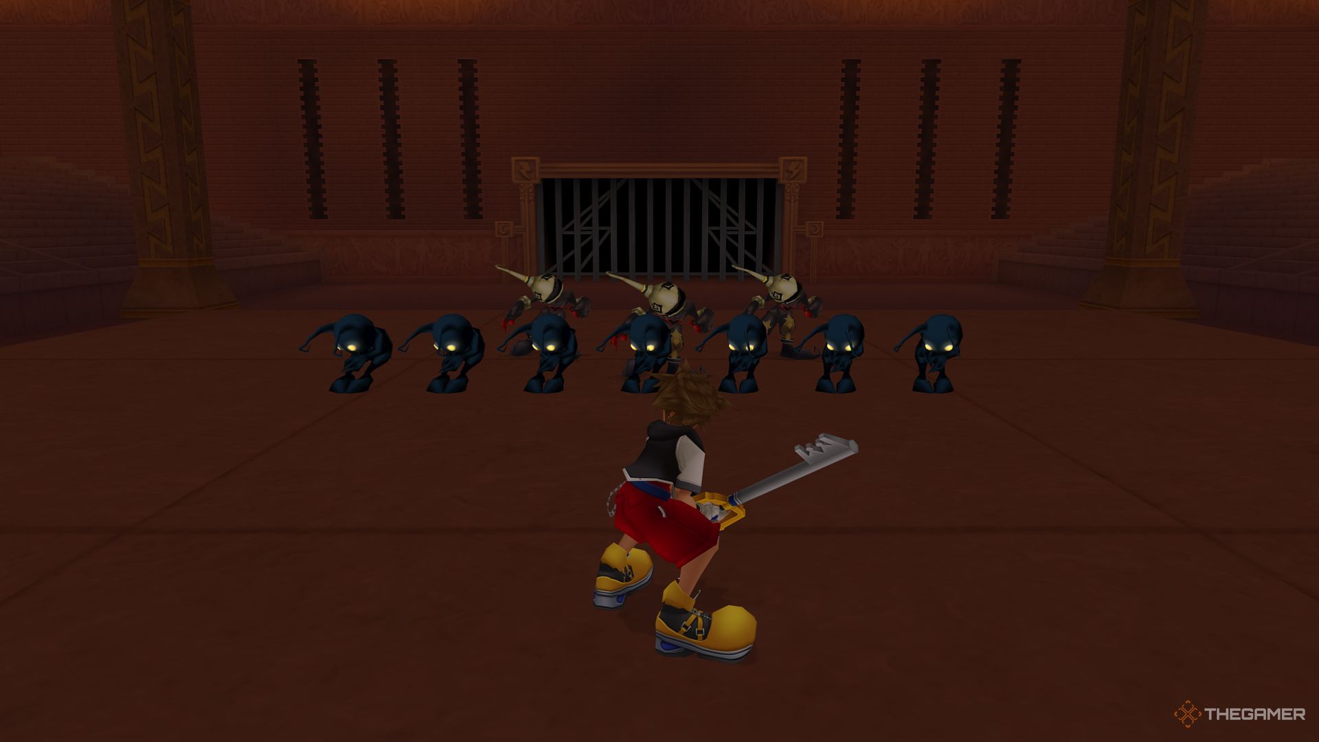 Sora se prepara para luchar contra el equipo Shadow Brothers en la Copa Hades en el Olympus Colosseum en Kingdom Hearts Final Mix.