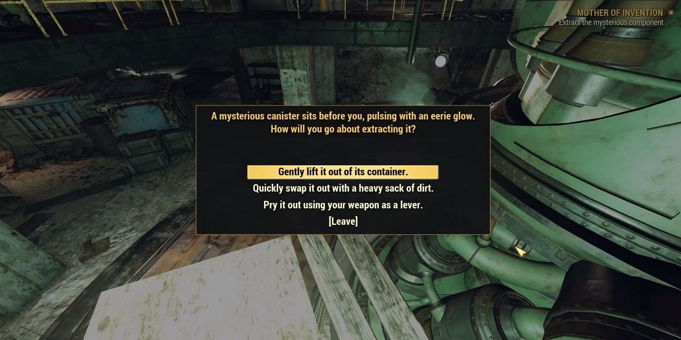Extrayendo piezas en Fallout 76.