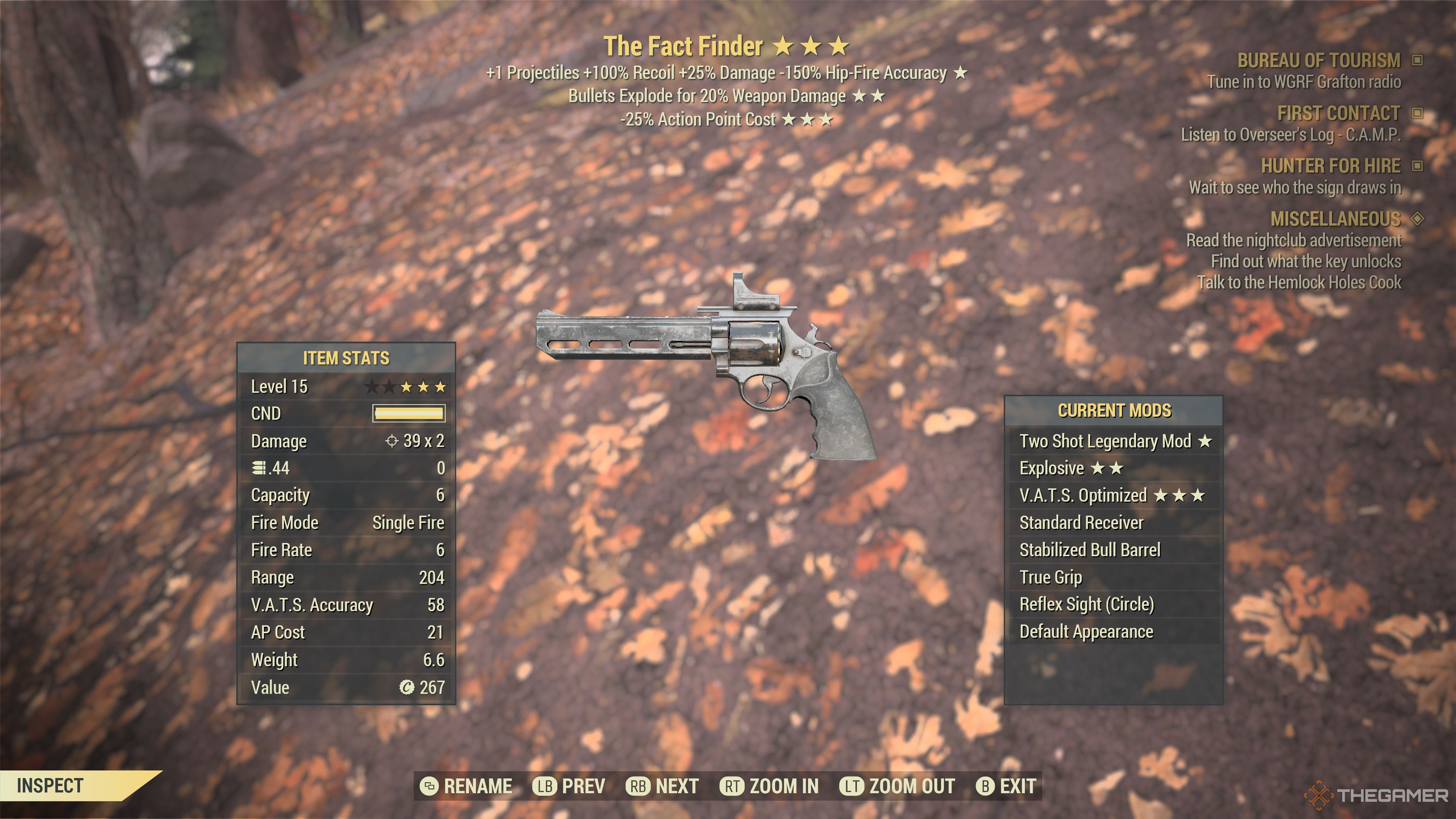 El Buscador de hechos en el menú de Fallout 76.