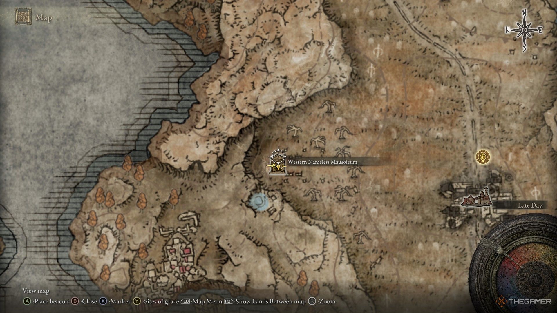 El jugador ubica el Mausoleo occidental sin nombre en el mapa de Elden Ring: Shadow of the Erdtree.