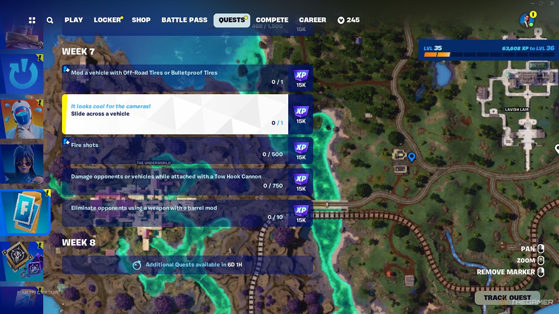 Marcar la ubicación en el mapa en Fortnite para encontrar el vehículo fácilmente.