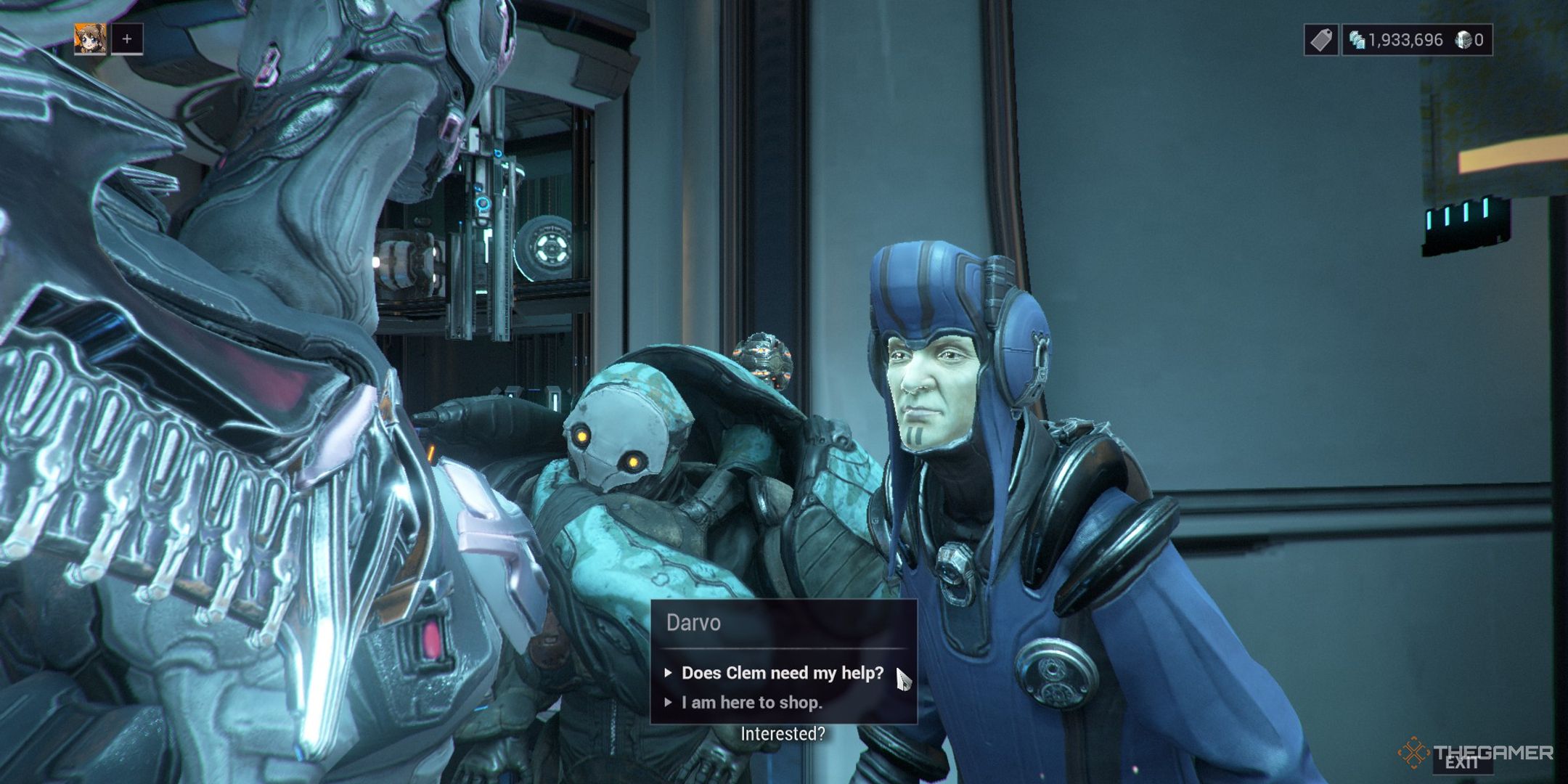 Jugador de Warframe hablando con Darvo