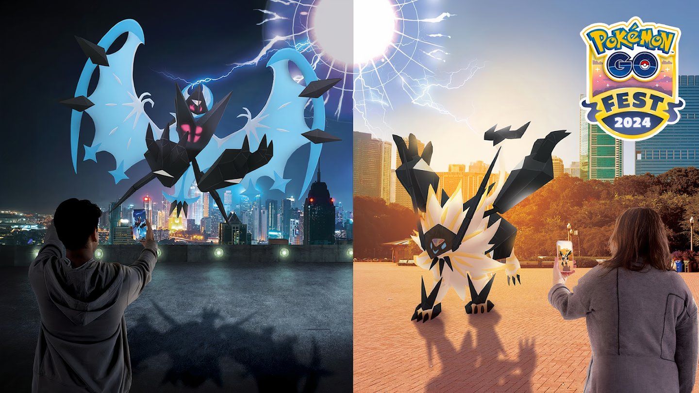 Imagen de Dawn Wings Necrozma dividida con una imagen de Dusk Mane Necrozma