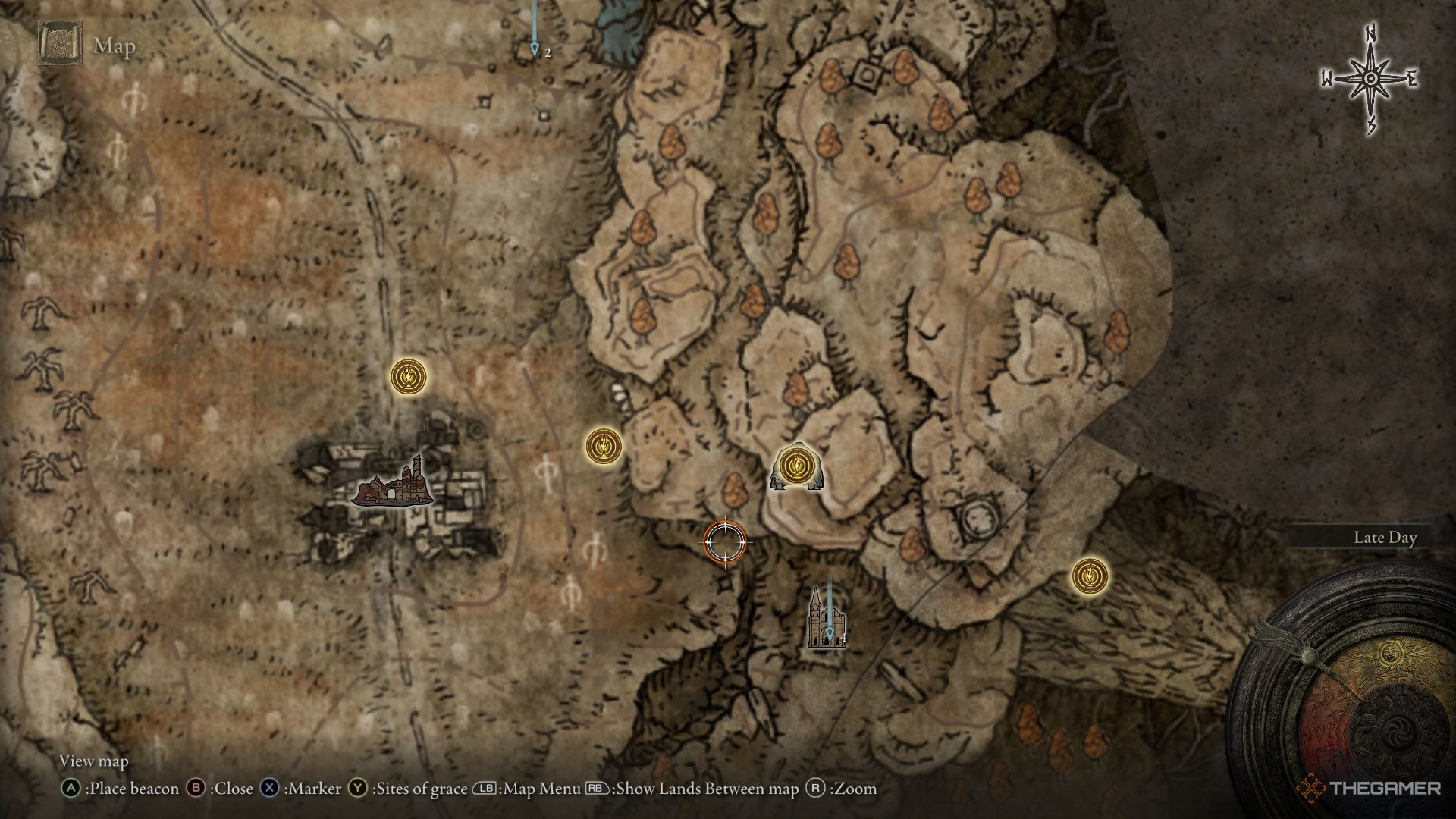 Mapa de Sombra del Árbol Erd que muestra la ubicación de la Campana del Vendedor de Hongos (2) en Elden Ring.