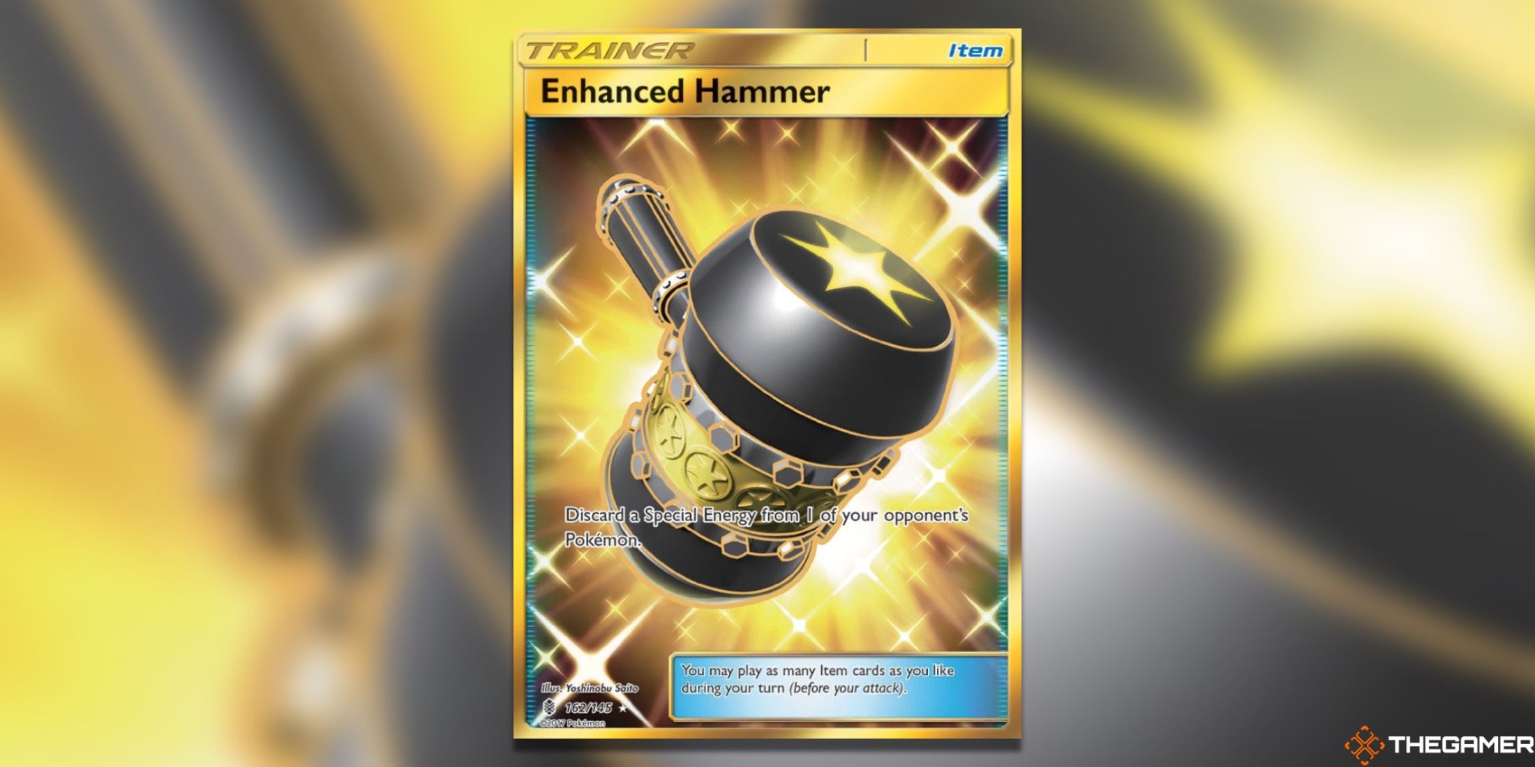 Martillo Mejorado de El Ascenso de Guardianes, carta rara secreta de JCC Pokémon.