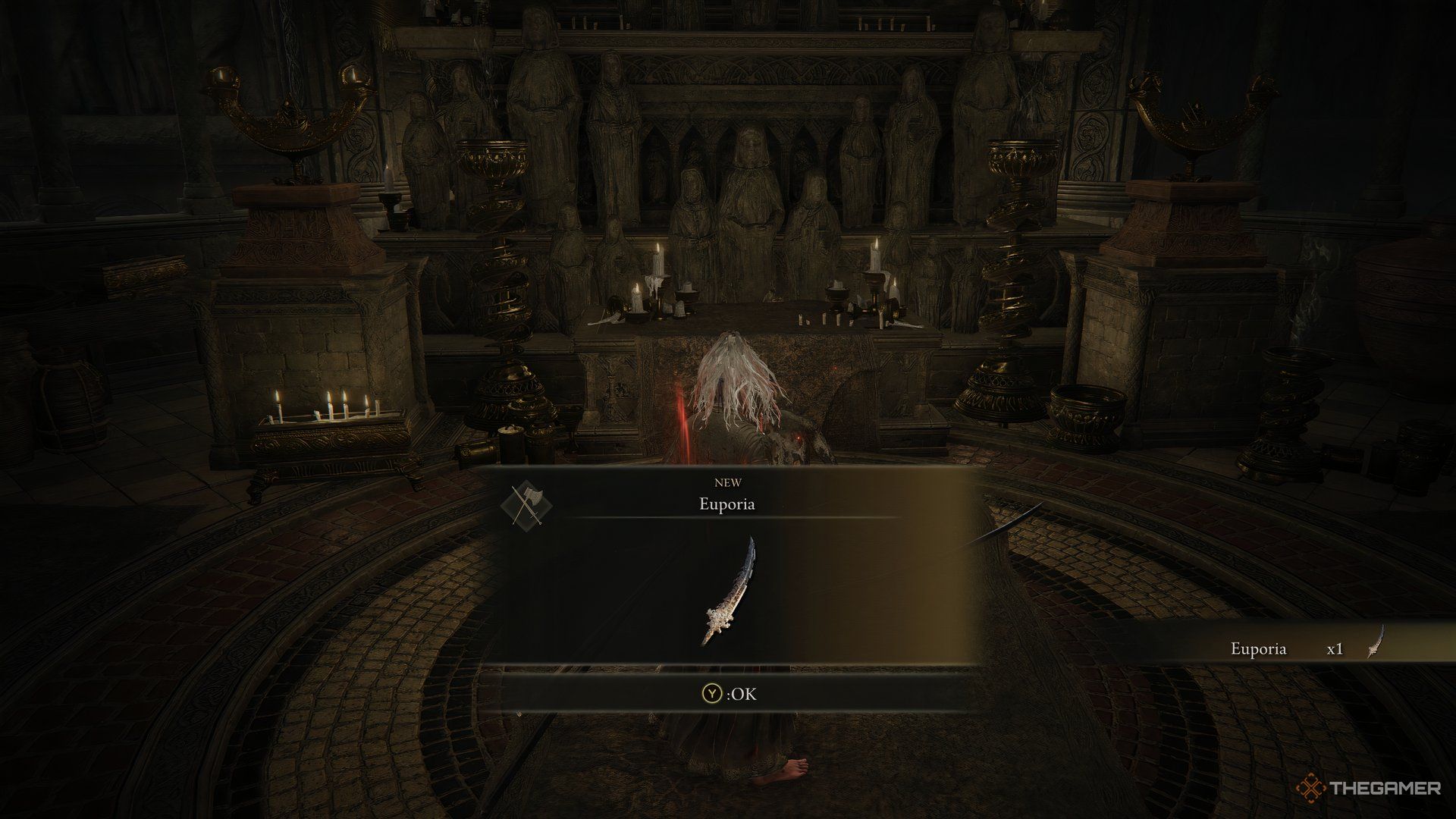 Arma Euporia encontrada en una habitación oculta en la mazmorra Enir-Ilim.