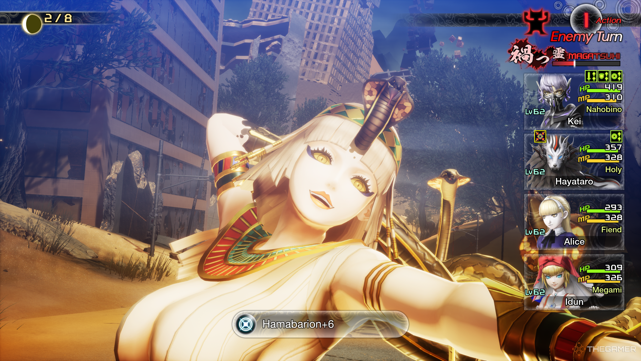 Cleopatra de Shin Megami Tensei 5: Vengeance prepara un ataque basado en la luz