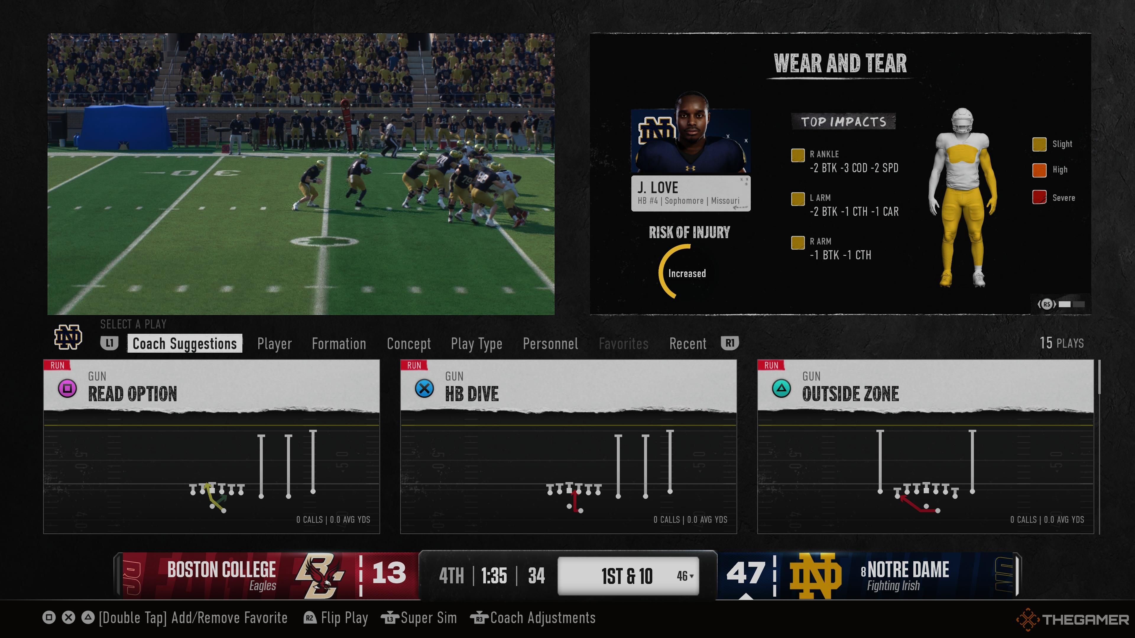 Daño corporal de Jeremiyah Love recibido por Wear and Tear en College Football 25.