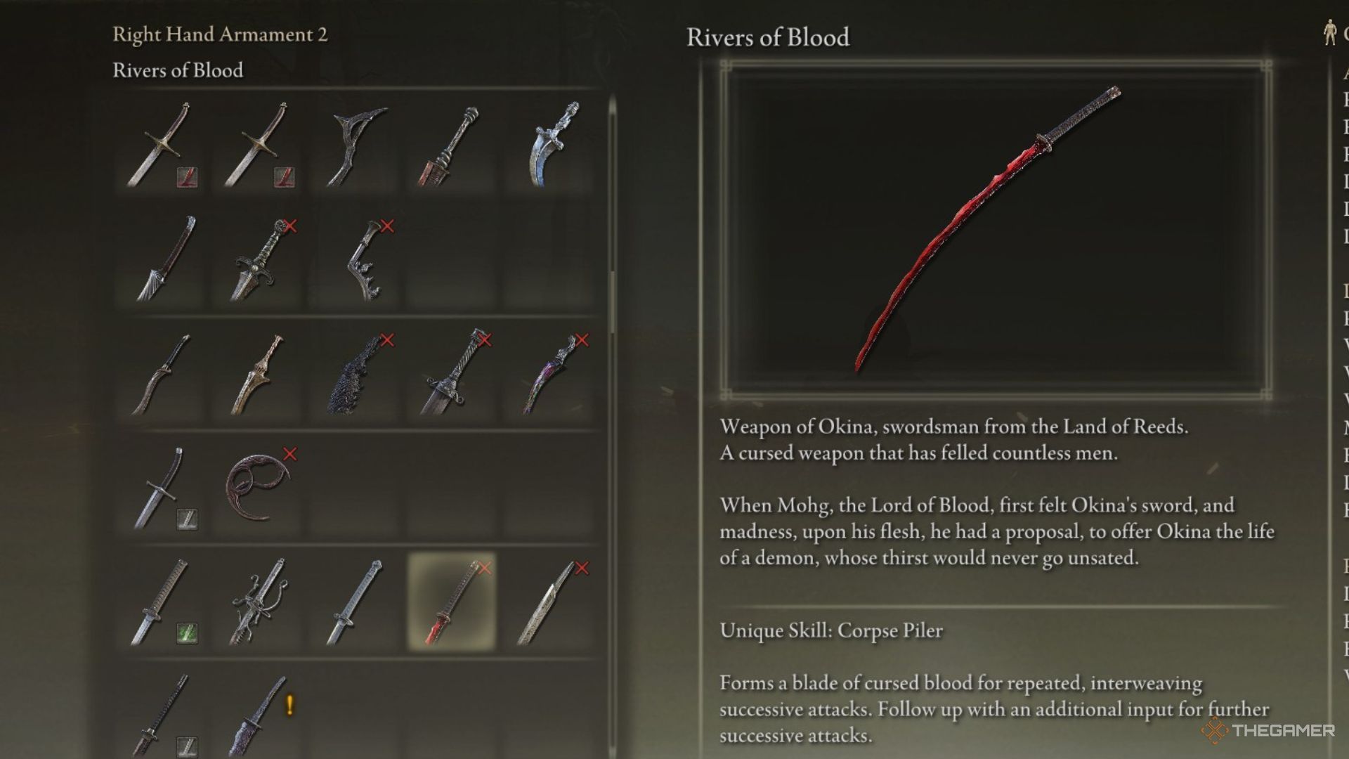 La descripción de Ríos de Sangre en el inventario.