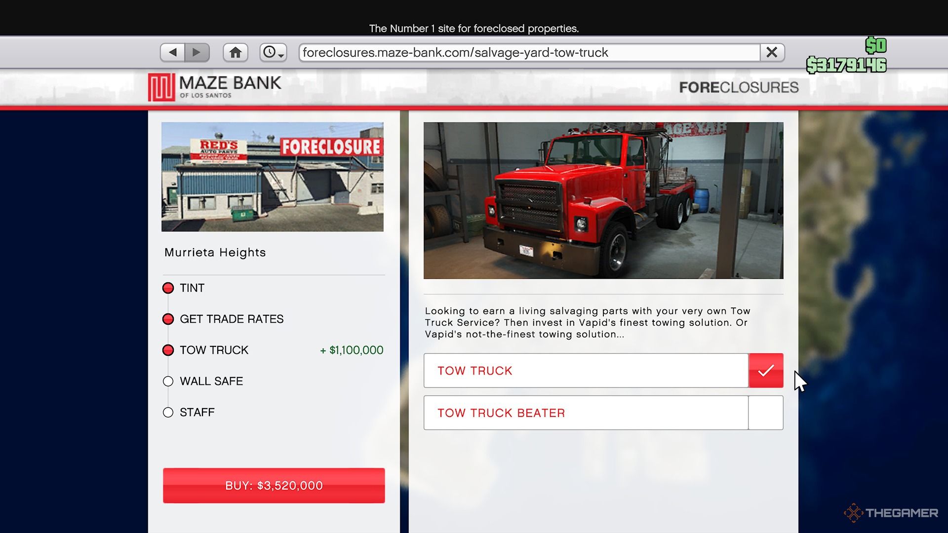 Grand Theft Auto Online Salvage Yard Tow Truck mejora adicional al comprar una propiedad.