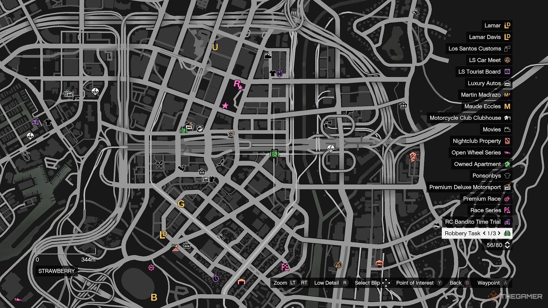 Las tareas del golpe Salvage Yard están marcadas en el mapa en Grand Theft Auto Online como un marcador verde.