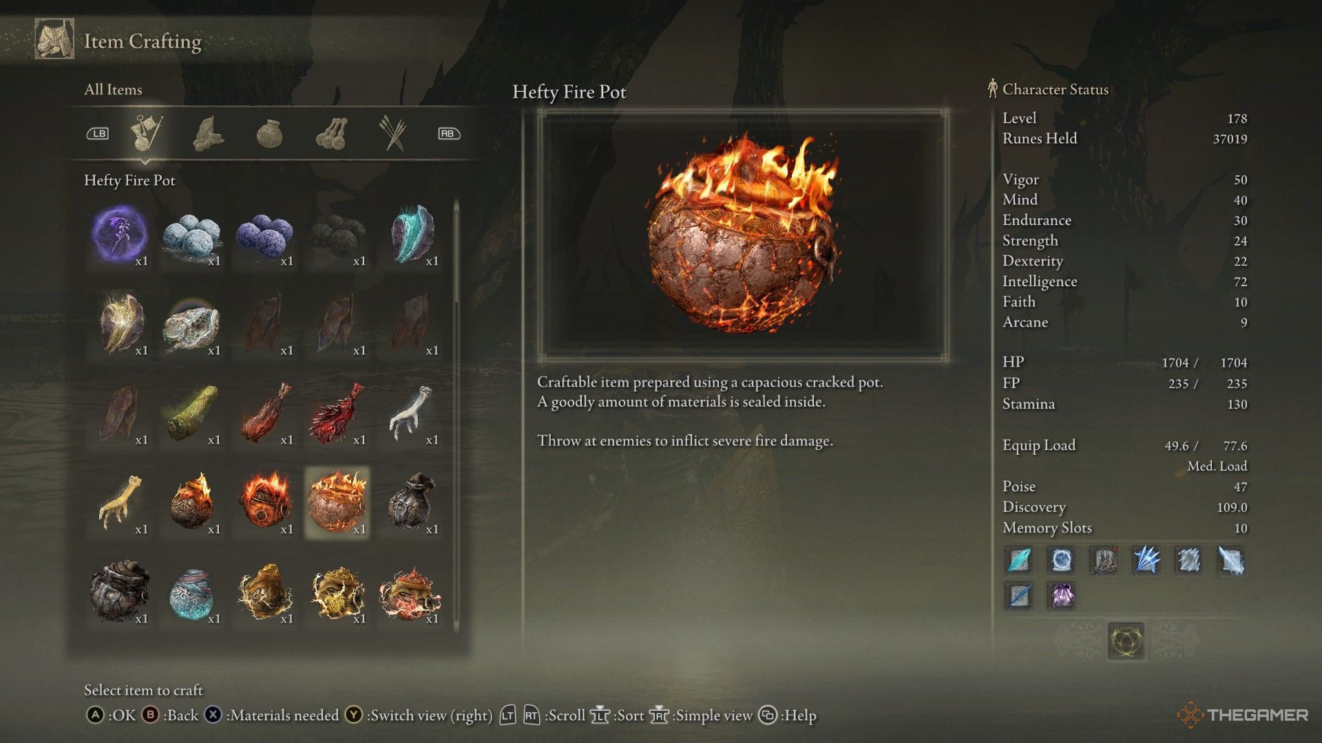 La descripción del artículo Hefty Fire Pot se muestra en el inventario.