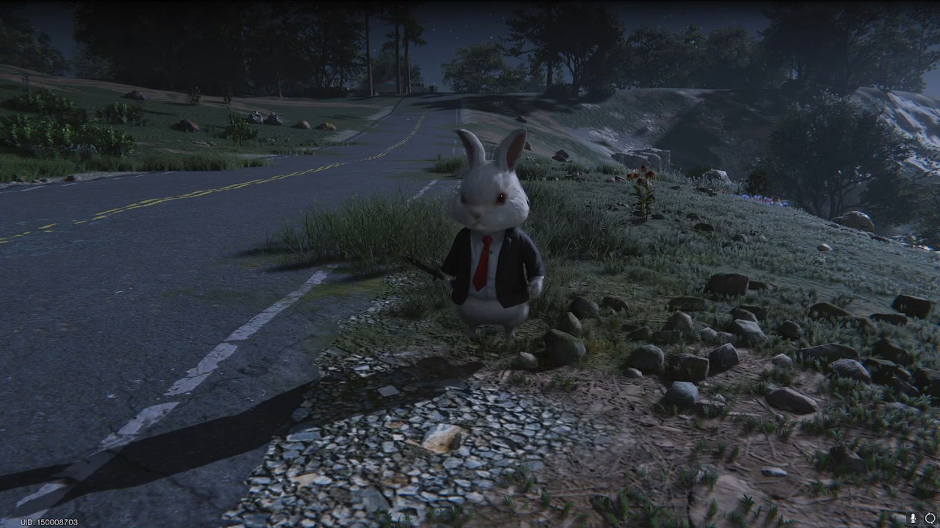 Un Conejo Letal Deviant parado junto a la carretera en Once Human.