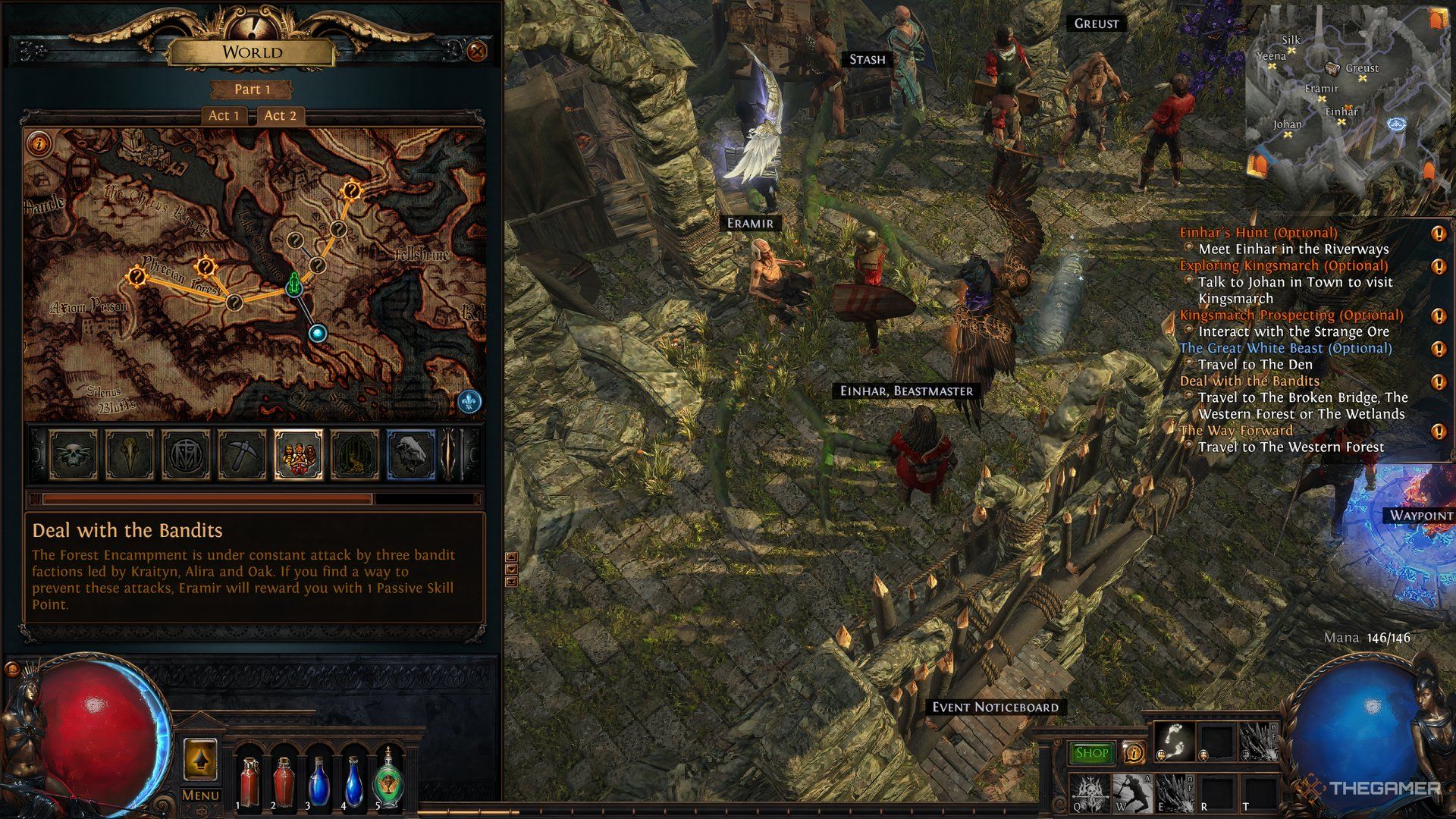 Hablar con Eramir para obtener la misión Trato con los bandidos en el Acto 2 de Path of Exile.
