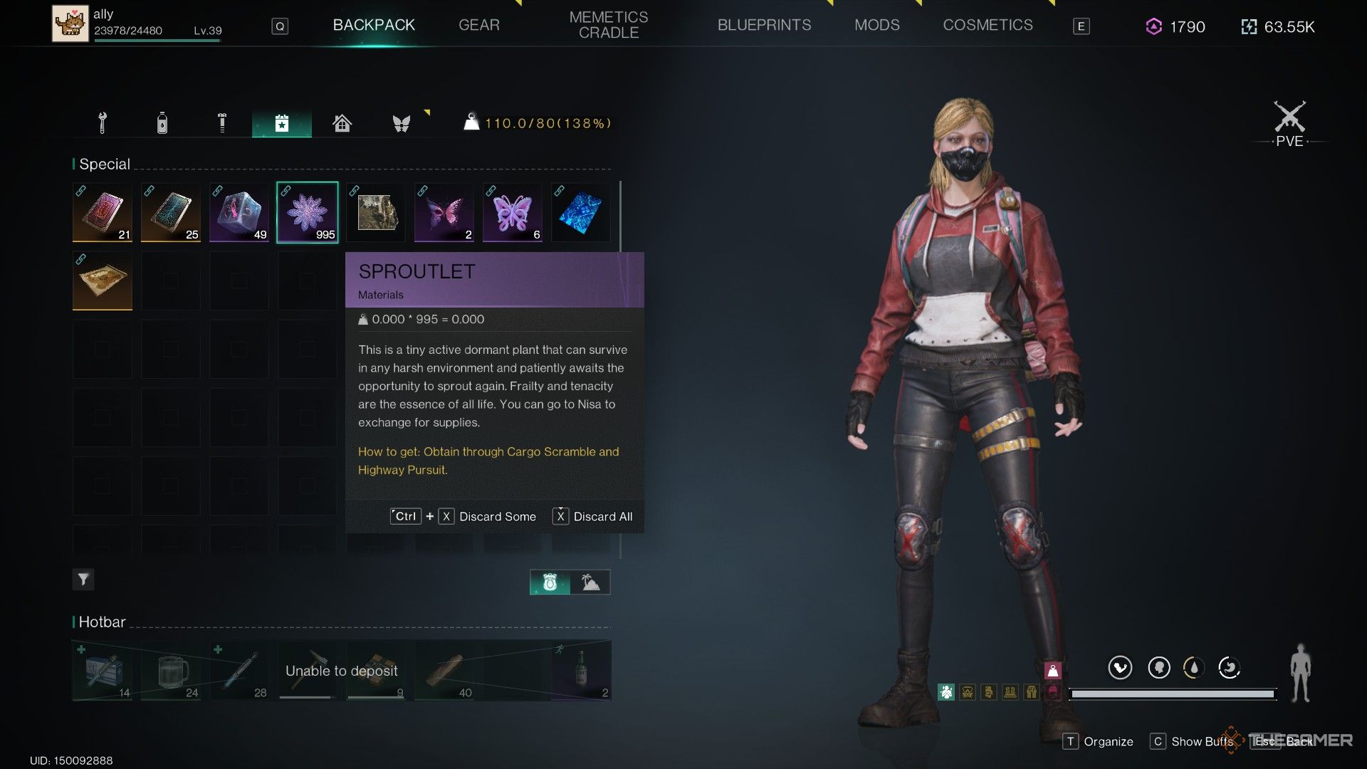 Una captura de pantalla que muestra Sproutlets en un inventario en Once Human.