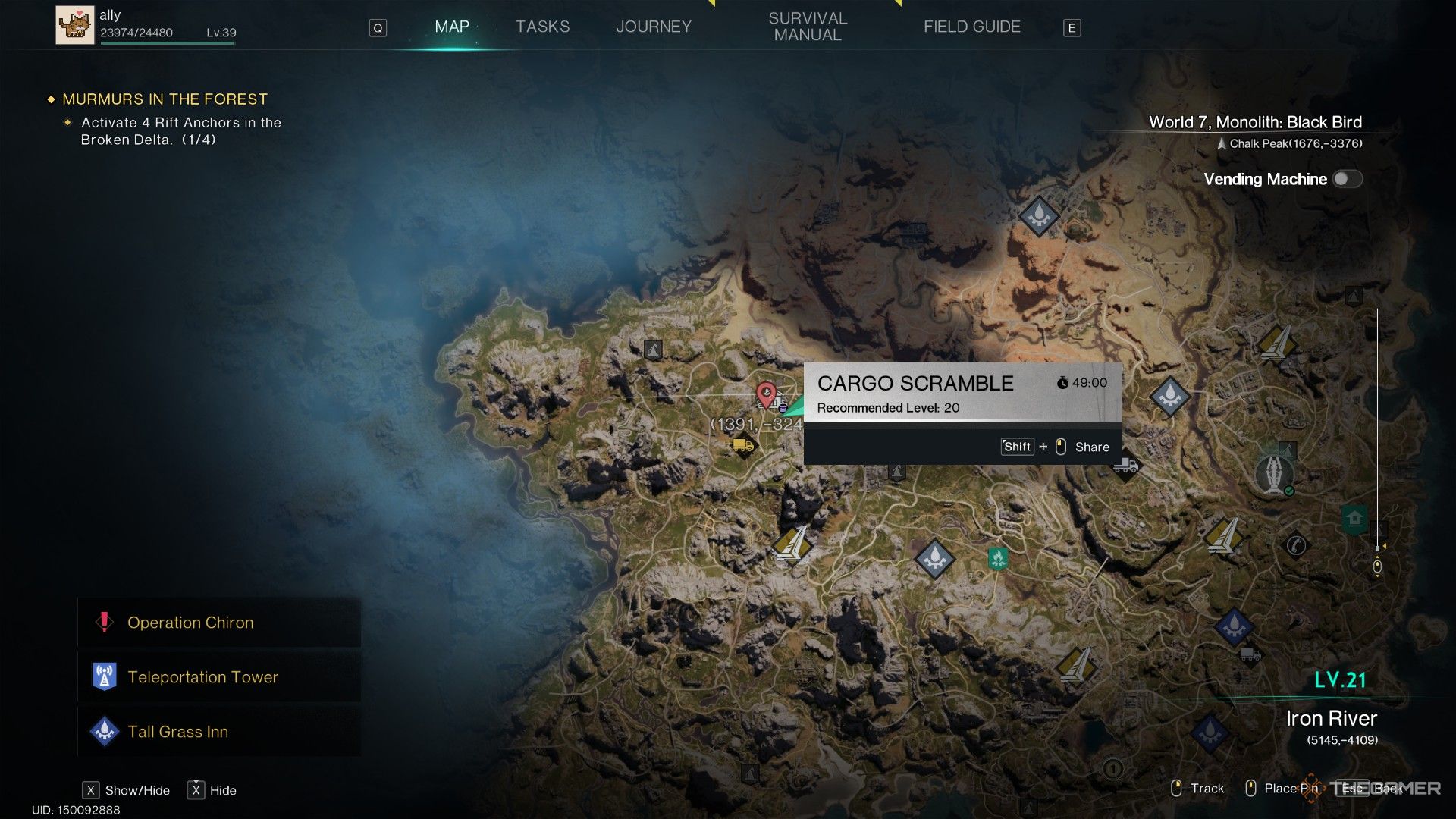 Una captura de pantalla de un mapa de Once Human que muestra un Cargo Scramble.