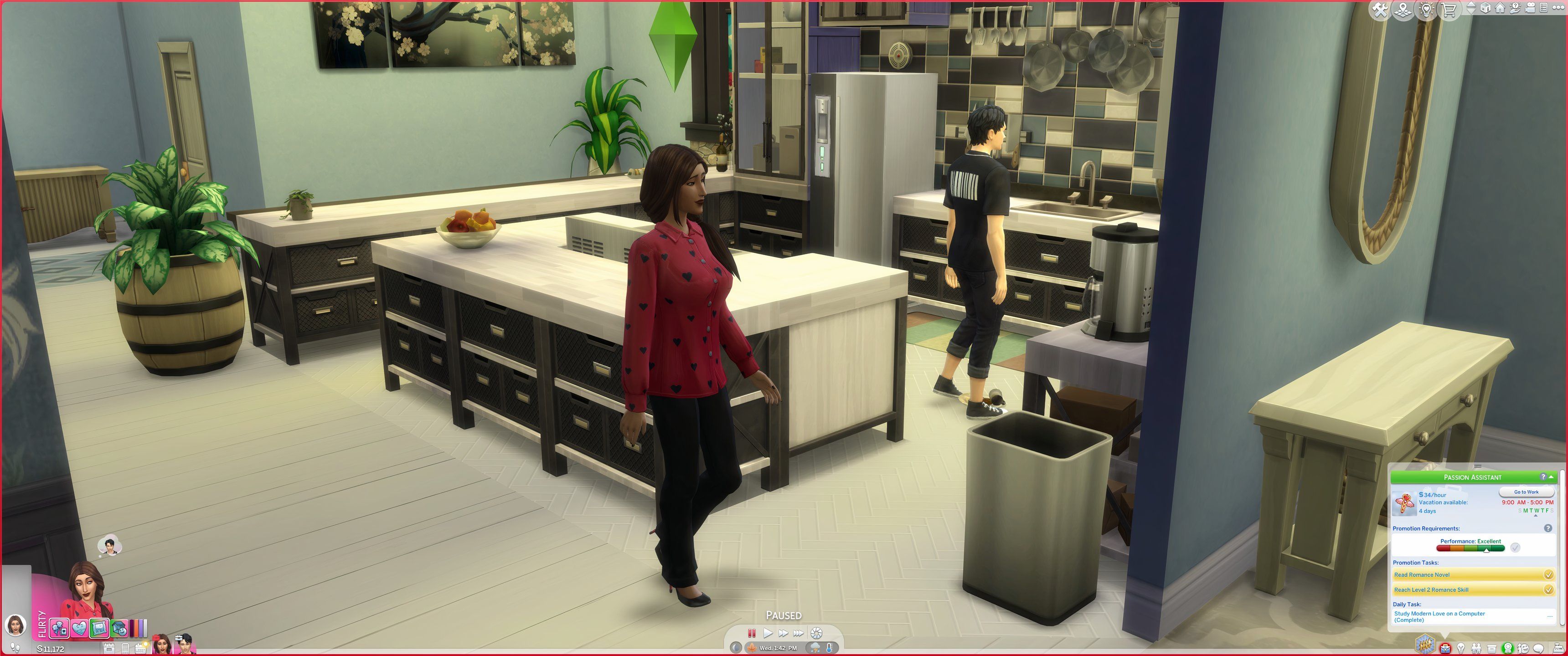 Los Sims 4: Enamorados: Un Sim se prepara para trabajar como consultor romántico.