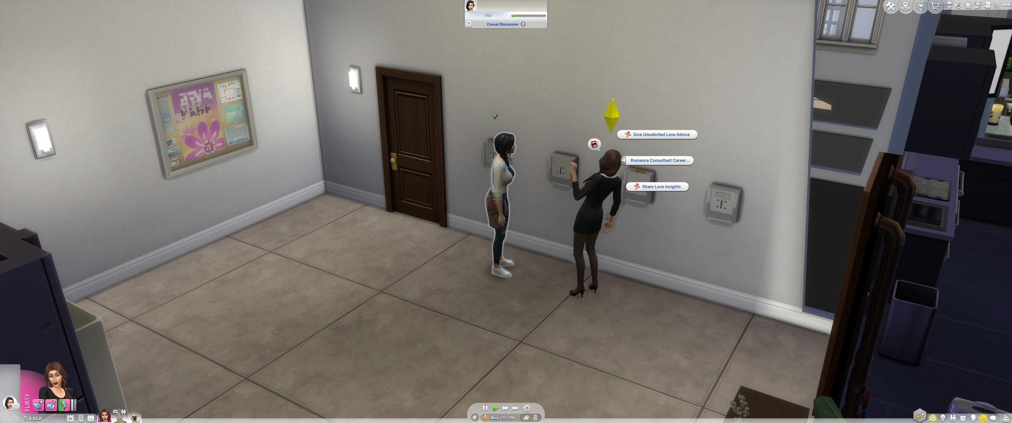 Los Sims 4: Enamorados: un Sim le da a otro Sim consejos de amor no solicitados