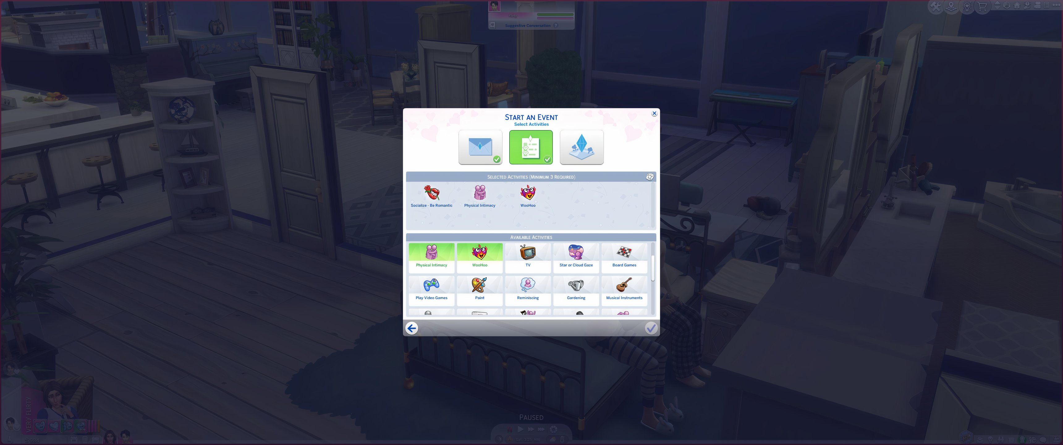 Los Sims 4: Enamorados: una imagen del menú Creación de fecha.