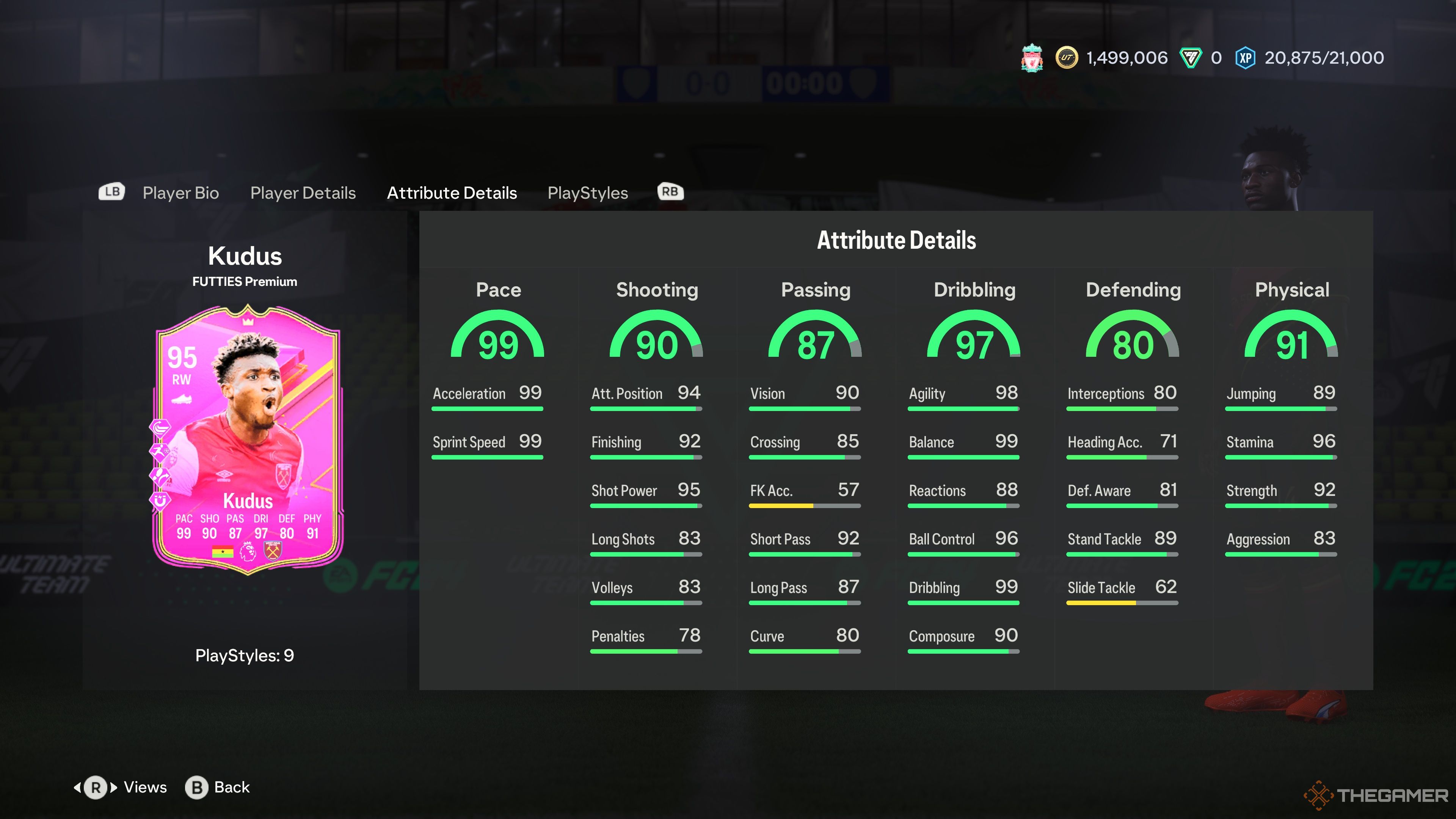Atributos de la tarjeta FUTTIES de Mohammed Kudus en EA Sports FC 24.