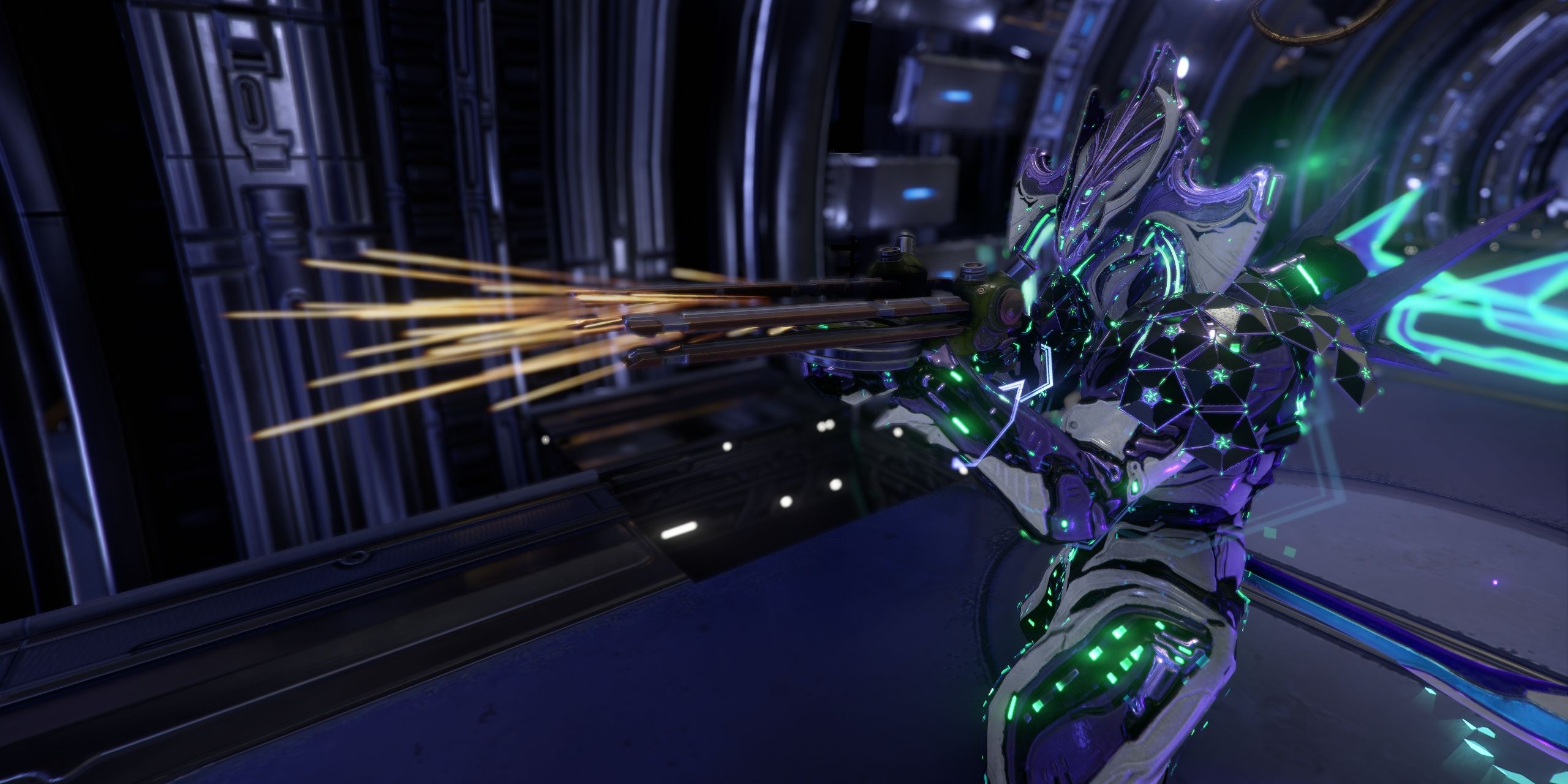 Loki apuntando la Mitra hacia adelante en Warframe