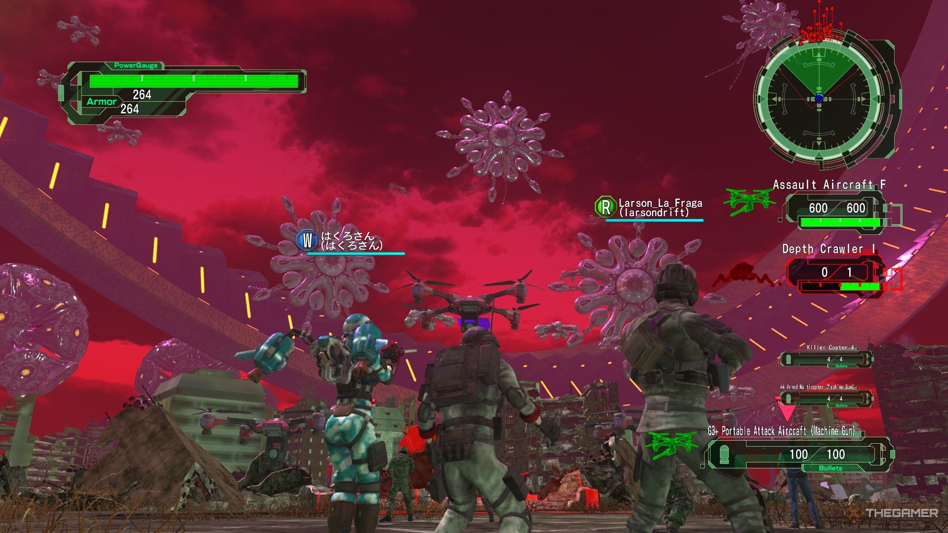 Earth Defense Force 6: Los Primers traen refuerzos a través de un portal.