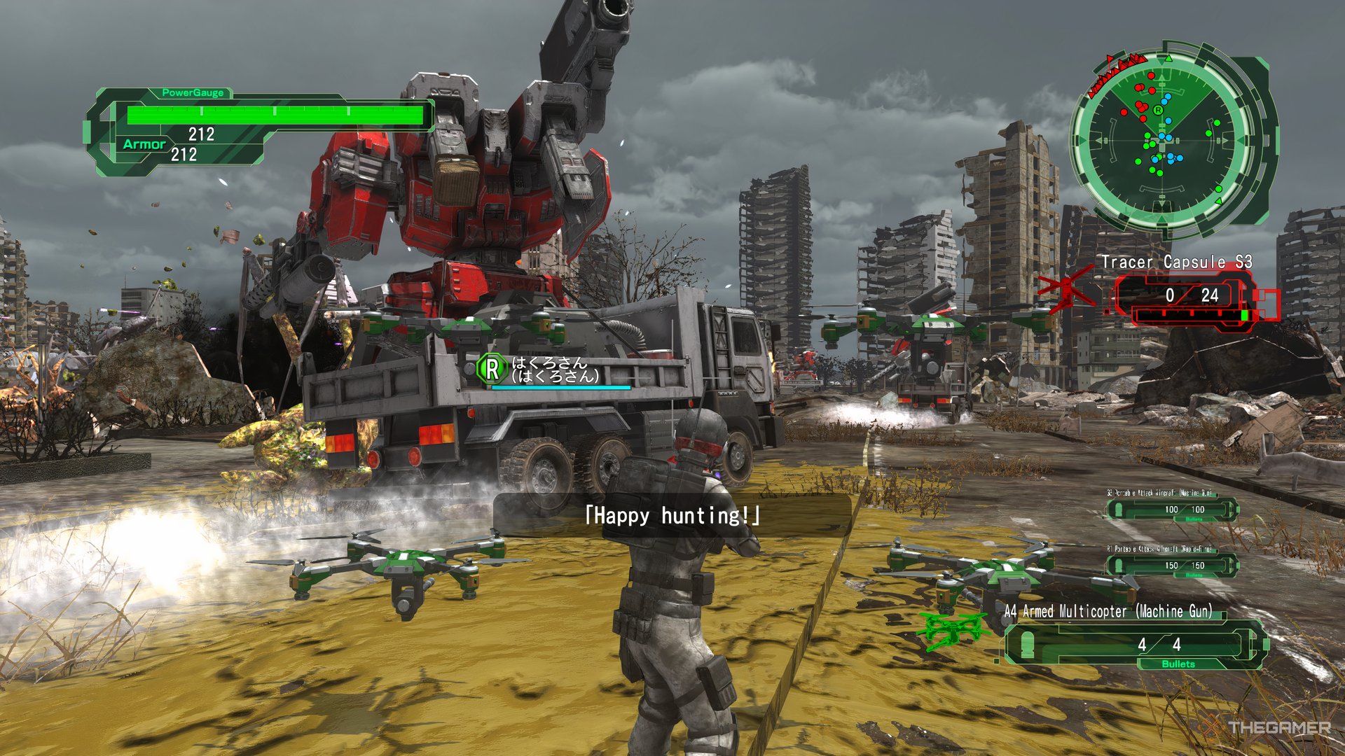 Earth Defense Force 6: Un convoy EDF atacado por hormigas.