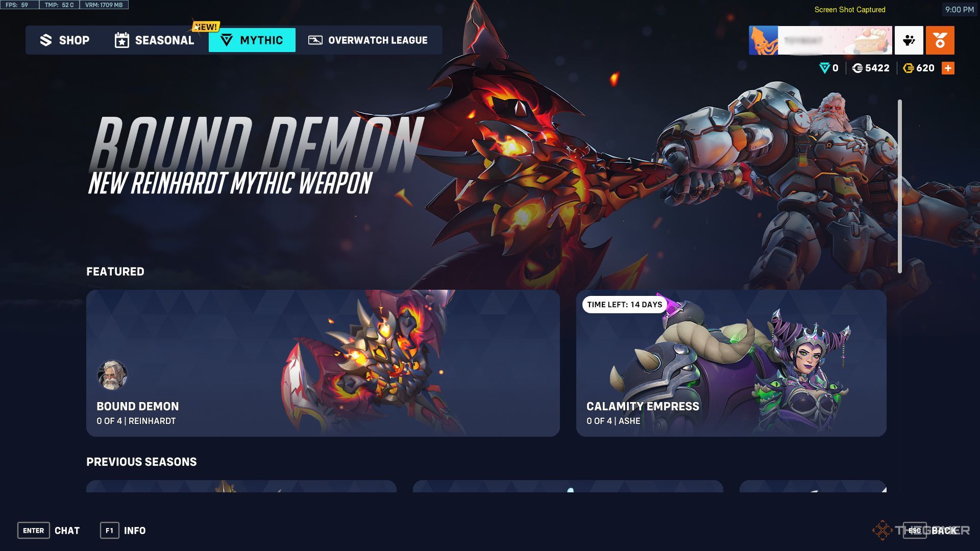Una captura de pantalla que muestra la tienda de armas míticas en Overwatch 2.