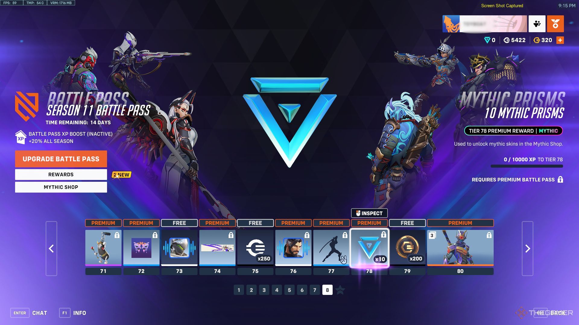 Una captura de pantalla que muestra los Prismas Míticos de Overwatch 2 en el Pase de Batalla.