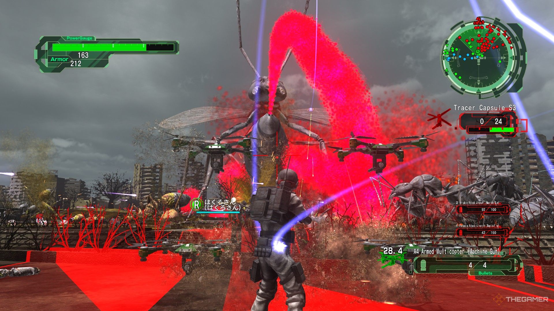 Earth Defense Force 6: EDF Air Raider siendo invadido por hormigas gigantes.