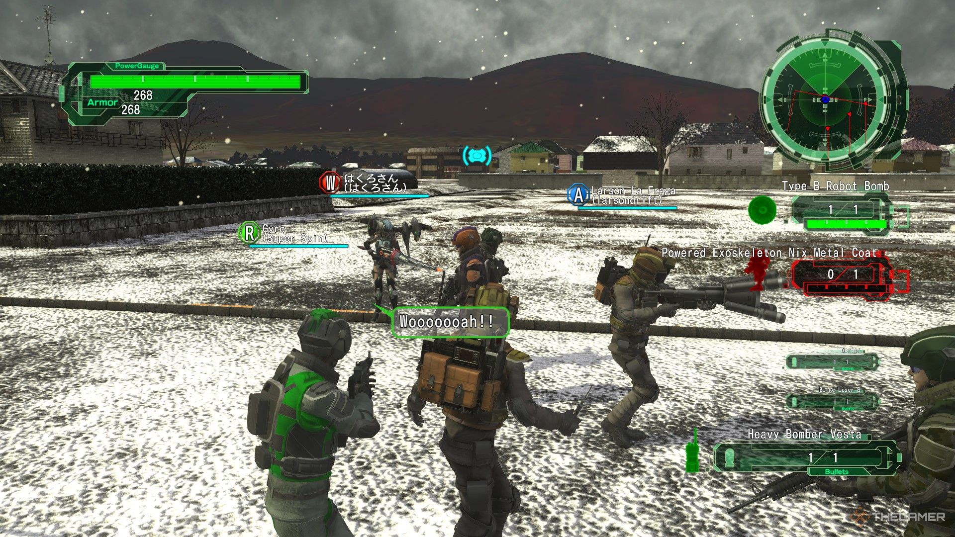 Earth Defense Force 6: Rangers, Wing Divers y Air Raiders juntos en un escuadrón.