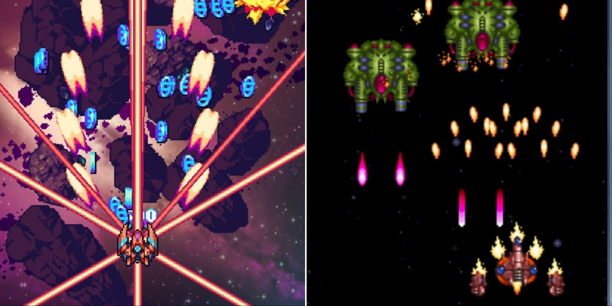 Imagen dividida de Super Galaxy Squadron EX Turbo y Zero Wing