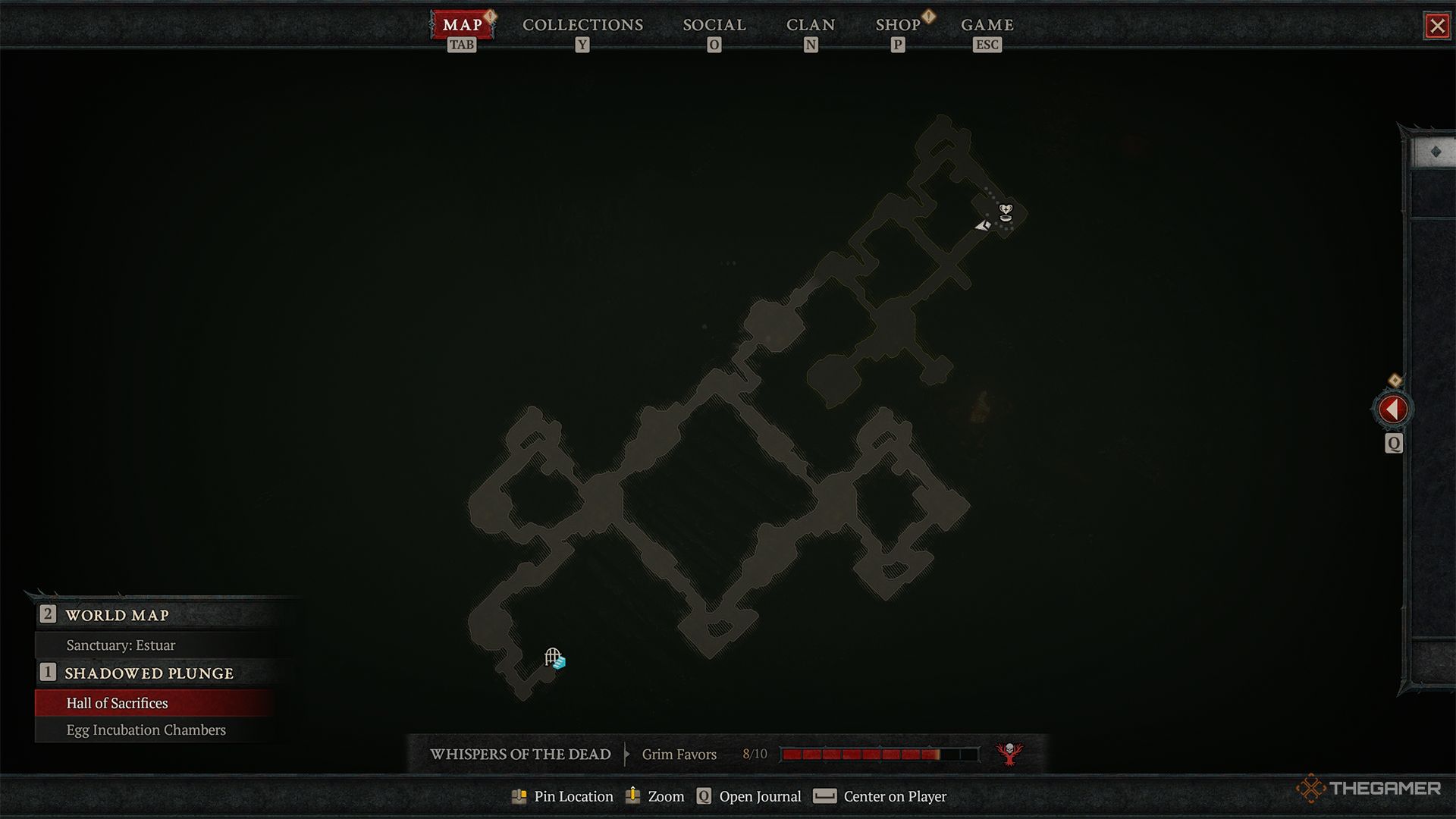 Un mapa completo del interior de la mazmorra Shadowed Plunge.