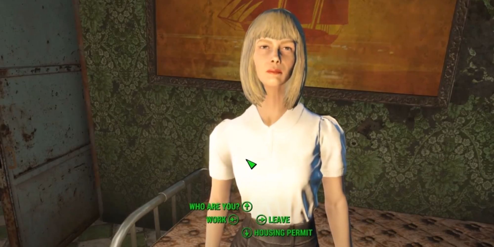 Hablando con Ginebra en Fallout 4.