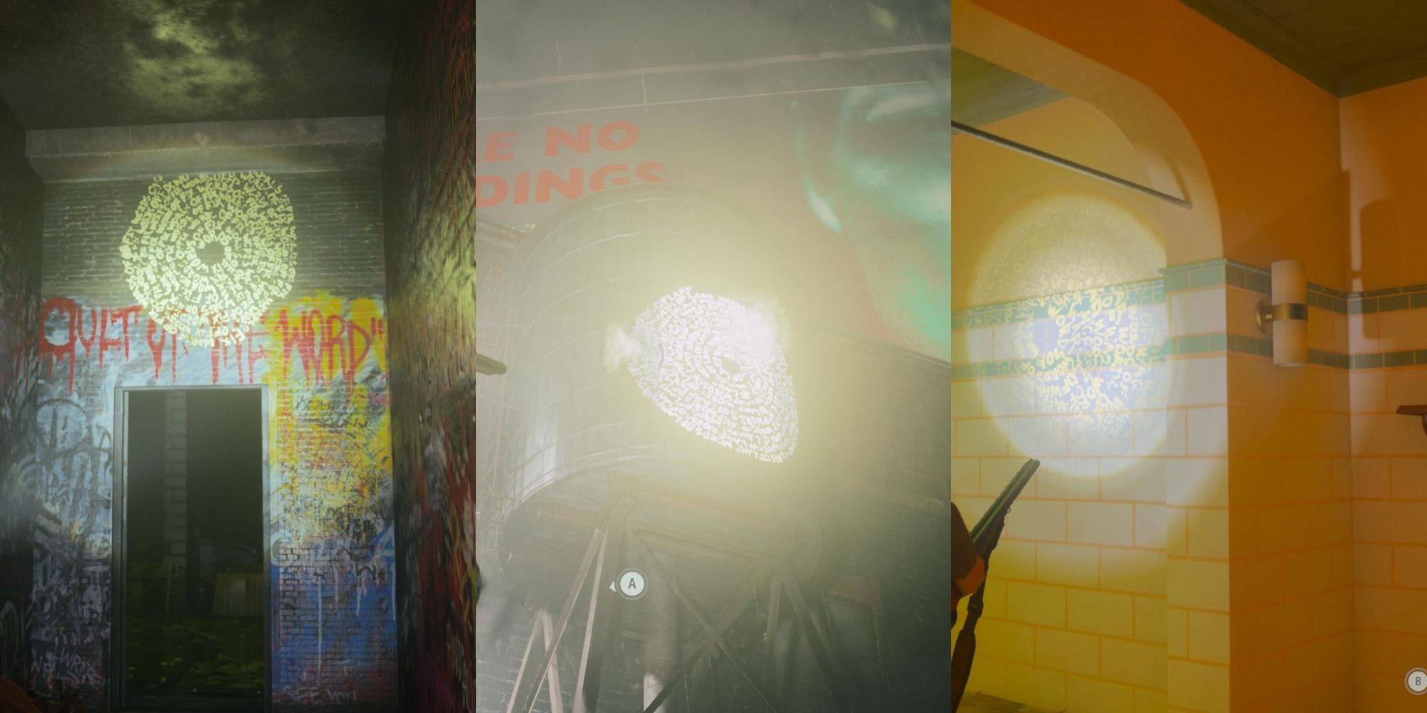 Un collage vertical de Words Of Power en Alan Wake 2