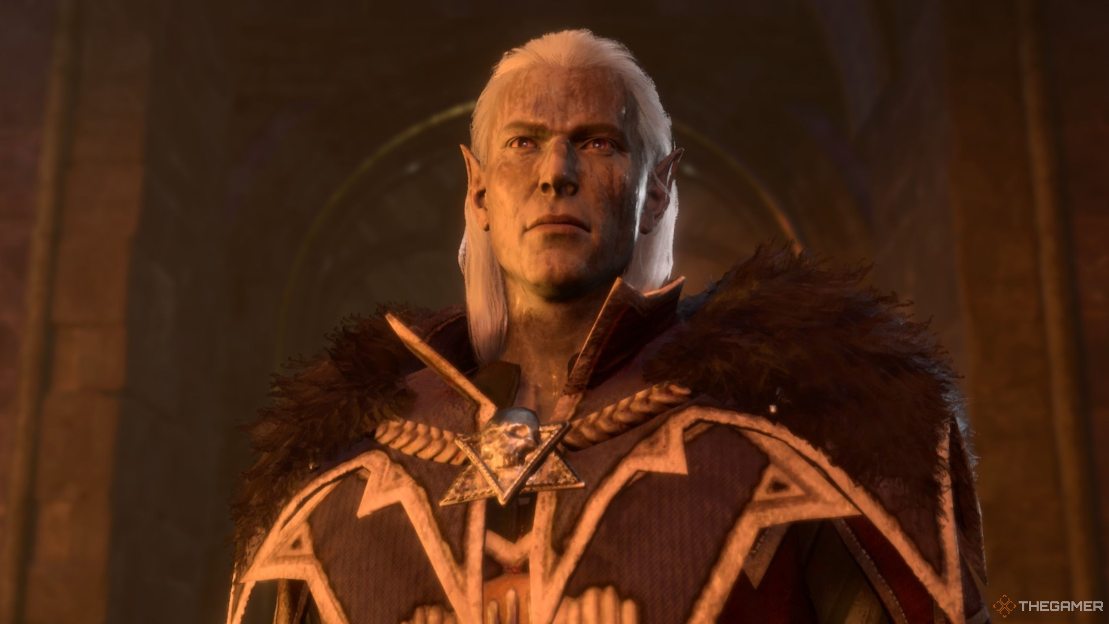 Nere, un drow, empapado de sudor y mirando a lo lejos en Baldur's Gate 3.