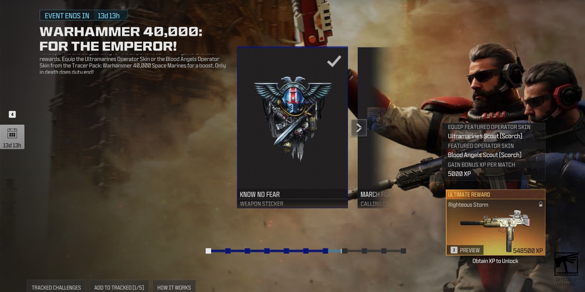 Pista de recompensas del evento Modern Warfare 3 Warhammer 40K para el Emperador