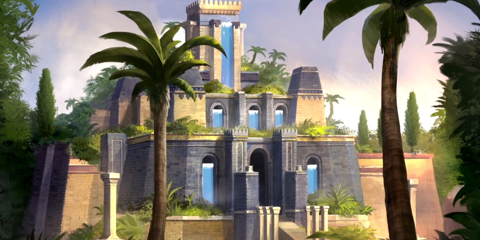 los Jardines Colgantes como se muestran en la escena de la Victoria Cultural en Civilization 6