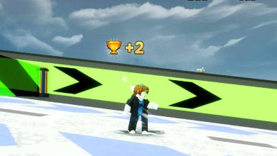 Ski Race Character Going Down Ski Slope On Snowboard