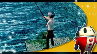 Persona 4 Golden - Yu fishing with a Teddie overlay in the corner.