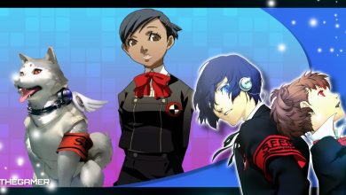 yuko and koromaru on a blue and purple background with the two protagonists of persona 3 portable
