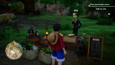 One Piece Odyssey, Luffy standing in front of Sanji's cooking station