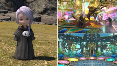 The image on the left in the Wind-up Philos Minion, a miniature Hythlodaeus from Elpis, the top right image is a boss encounter within The Shifting Gymnasion Agonon, and the bottom right is a look at the roulette wheel and arena of the Dungeon in Final Fantasy 14