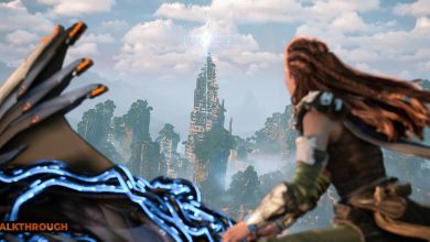 Aloy sees the defense tower in the burning shores before it fires