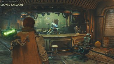 Cal entering Pyloon's Saloon